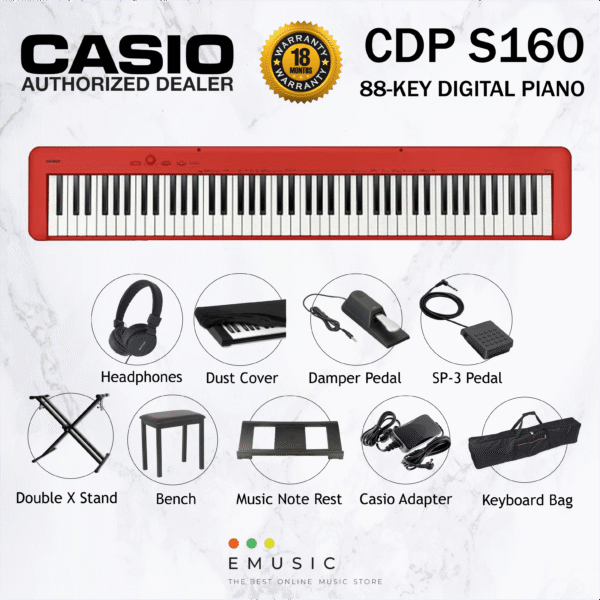 Casio CDP-S160 88 Key Digital Piano Musician Package - Red (CDPS160 / CDP S160)