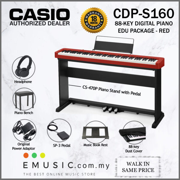 Casio CDP-S160 88 Key Digital Piano Education Package - Red (CDPS160 / CDP S160)