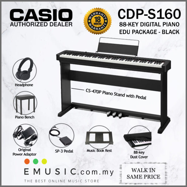 Casio CDP-S160 88 Key Digital Piano Education Package - Black (CDPS160 / CDP S160)