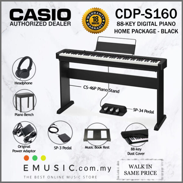 Casio CDP-S160 88 Key Digital Piano Home Package - Black (CDPS160 / CDP S160)