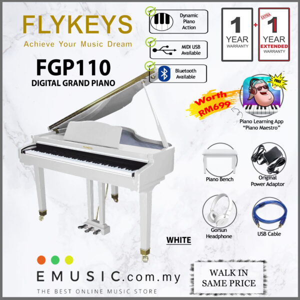 Flykeys FGP110 88-key Digital Electric Grand Piano (FGP-110 / FGP 110) - White