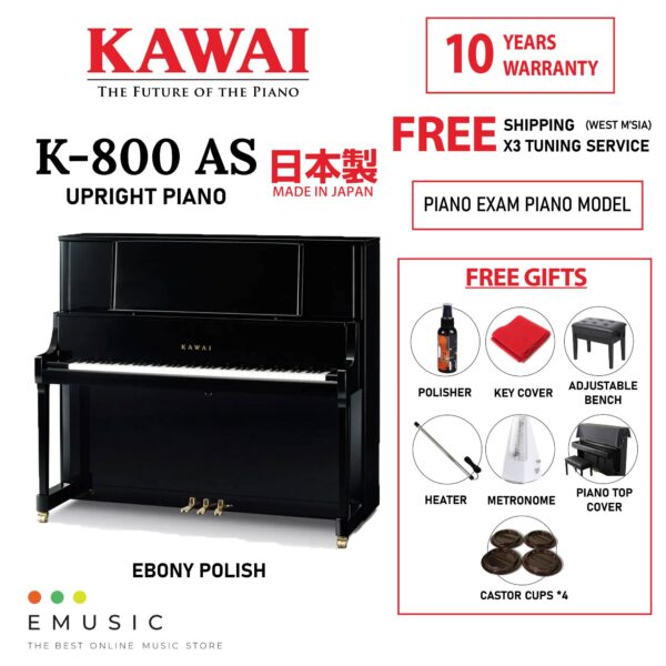 Kawai K800 AS (Made in Japan) Professional Brand New Acoustic Upright Piano (K-800 AS / K 800 AS)