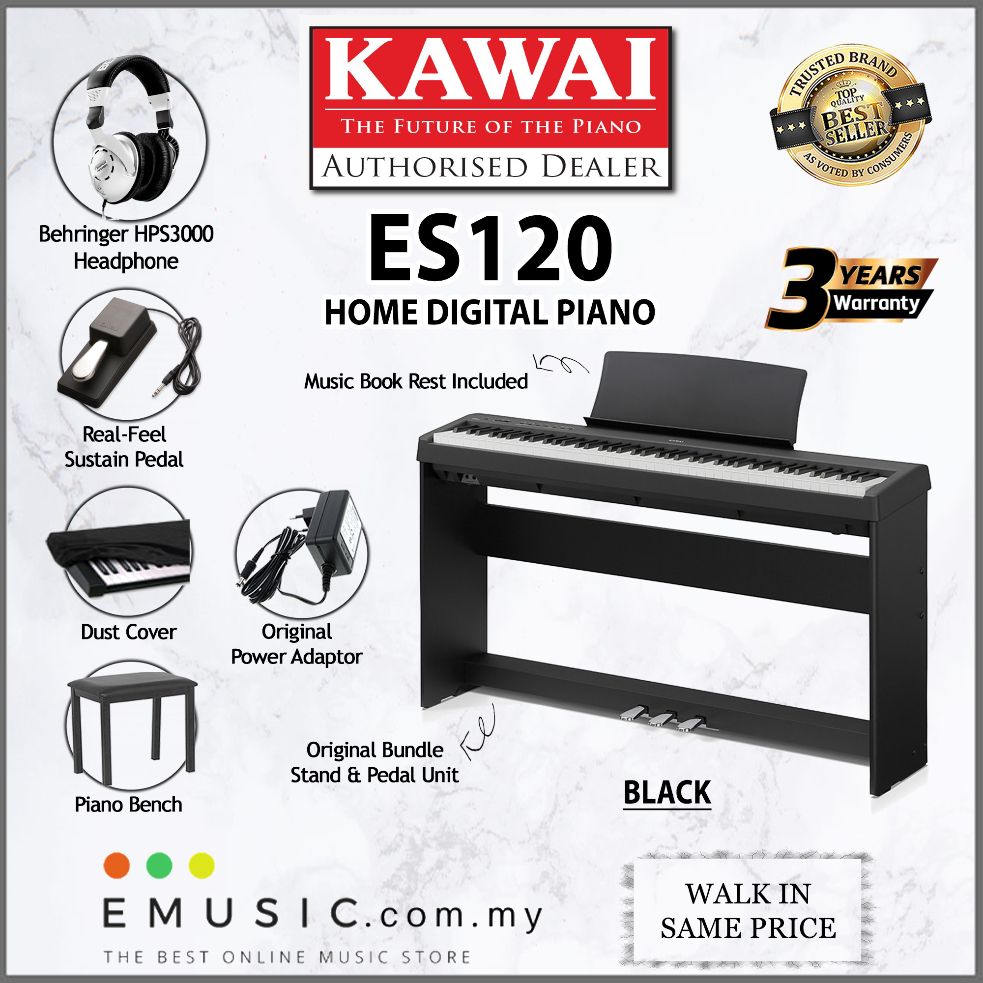 Kawai ES120 88-की डिजिटल पियानो होमKawai ES120 88-की डिजिटल पियानो होम  