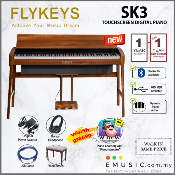 *NEW* Flykeys SK3 88-key Touch Screen Digital Home Piano Antique Style (SK-3)