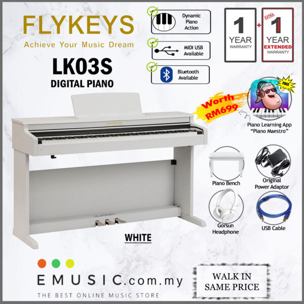 Flykeys LK03S 88-Key Digital Piano Home Electric Piano Keyboard (LK-03S / LK 03S) - White