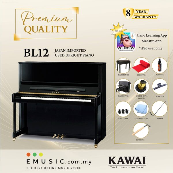 PREMIUM QUALITY Kawai BL12 - Used Acoustic Upright Piano Japan Imported Local Refurbish Recon Piano BL-12