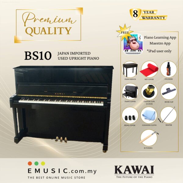 PREMIUM QUALITY Kawai BS10 - Used Acoustic Upright Piano Japan Imported Local Refurbish Recon Piano BS10