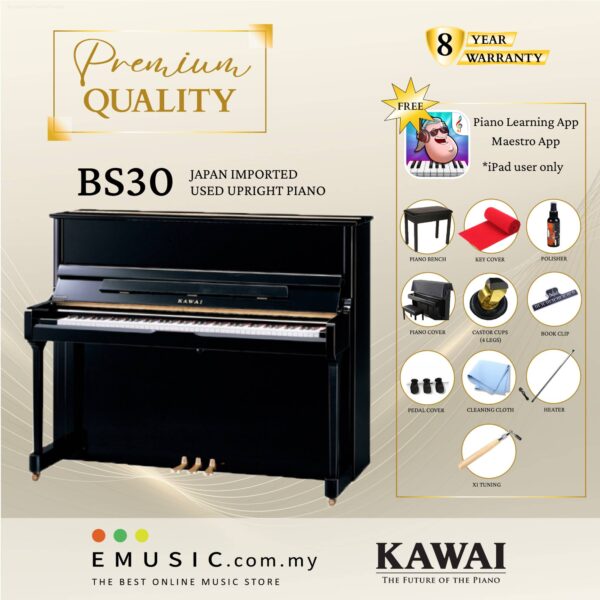 PREMIUM QUALITY Kawai BS30 - Used Acoustic Upright Piano Japan Imported Local Refurbish Recon Piano BS30