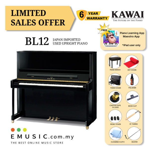 LIMITED OFFER KAWAI BL12 - Used Acoustic Upright Piano Japan Imported Local Refurbish Recon Piano (BL-12)