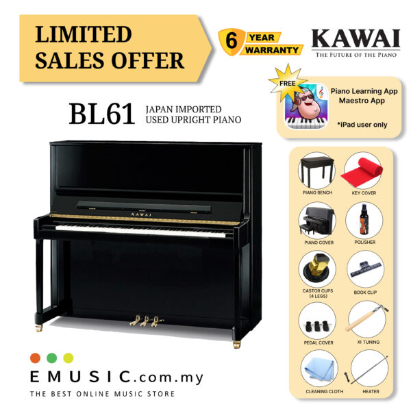 LIMITED OFFER KAWAI BL61 - Used Acoustic Upright Piano Japan Imported Local Refurbish Recon Piano (BL-61)