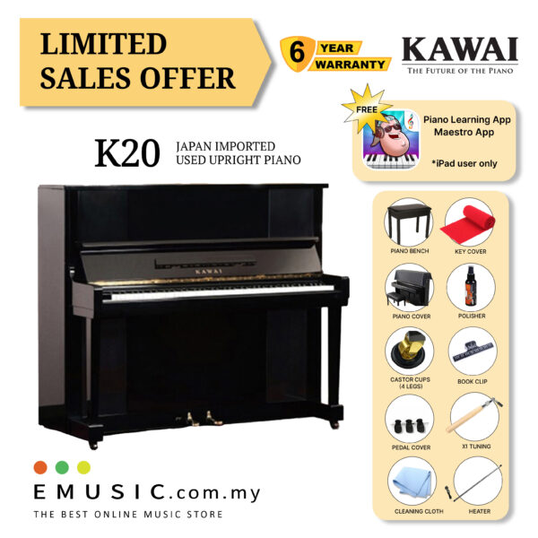 LIMITED OFFER KAWAI K20 - Used Acoustic Upright Piano Japan Imported Local Refurbish Recon Piano (K20)