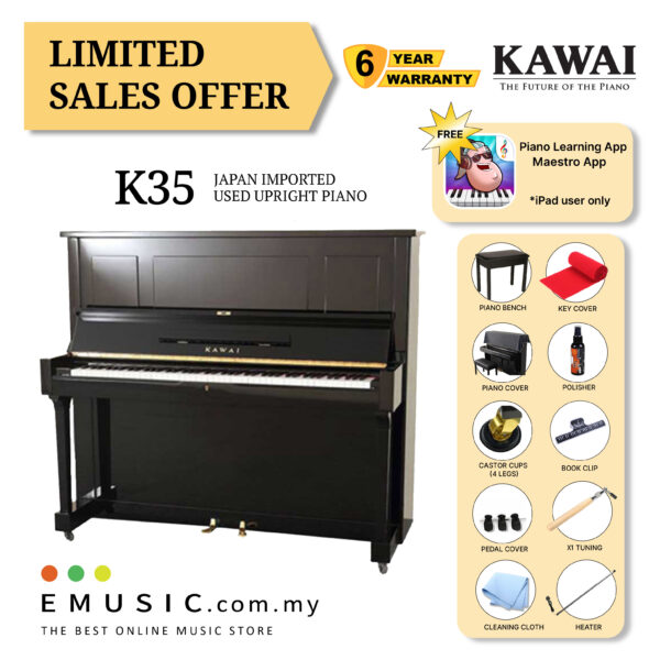 LIMITED OFFER KAWAI K35 - Used Acoustic Upright Piano Japan Imported Local Refurbish Recon Piano (K35)