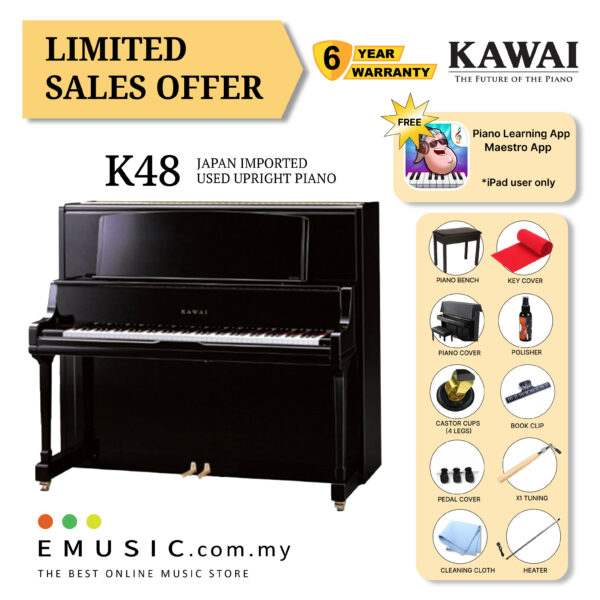 LIMITED OFFER KAWAI K48 - Used Acoustic Upright Piano Japan Imported Local Refurbish Recon Piano (K48)