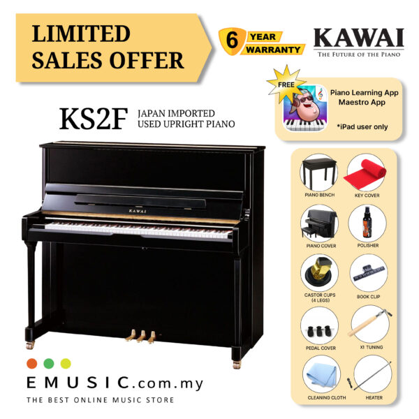 LIMITED OFFER KAWAI KS2F - Used Acoustic Upright Piano Japan Imported Local Refurbish Recon Piano (KS2F)