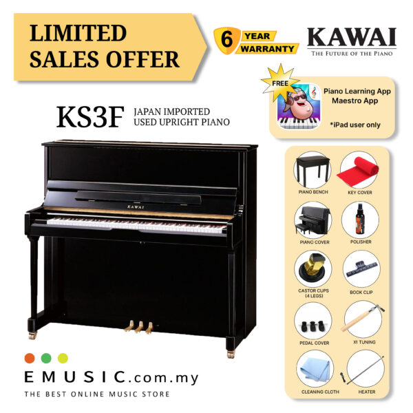 LIMITED OFFER KAWAI KS3F - Used Acoustic Upright Piano Japan Imported Local Refurbish Recon Piano (KS3F)