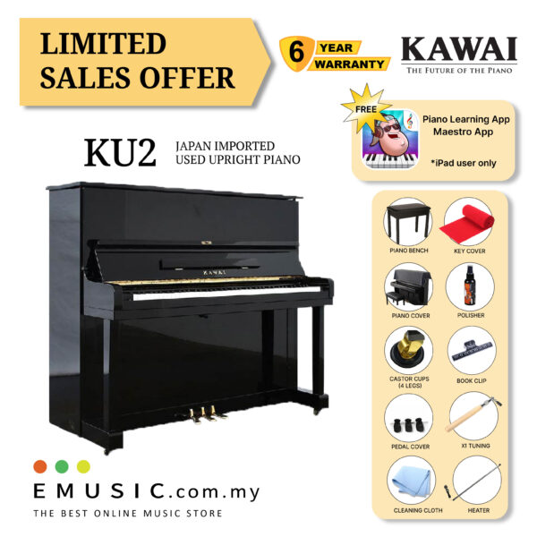 LIMITED OFFER KAWAI KU2 - Used Acoustic Upright Piano Japan Imported Local Refurbish Recon Piano (KU2)