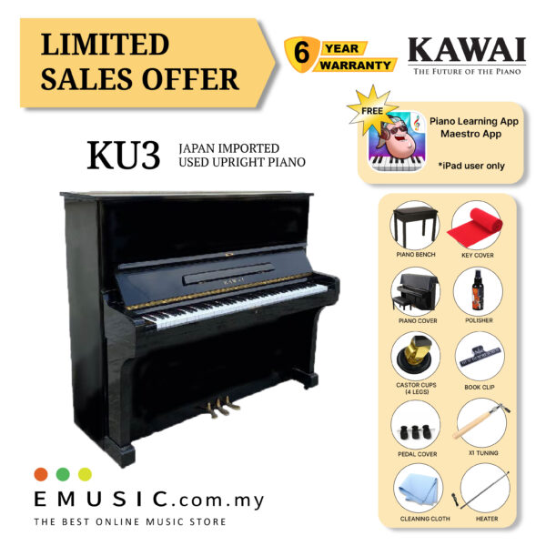 LIMITED OFFER KAWAI KU3 - Used Acoustic Upright Piano Japan Imported Local Refurbish Recon Piano (KU3)