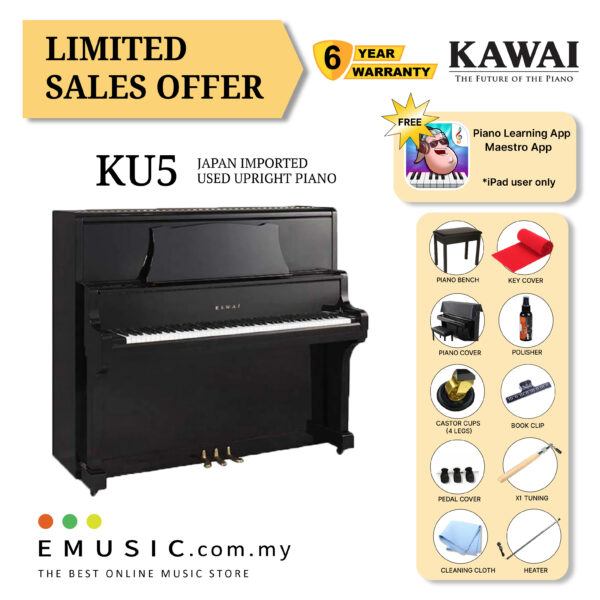 LIMITED OFFER KAWAI KU5 - Used Acoustic Upright Piano Japan Imported Local Refurbish Recon Piano (KU5)