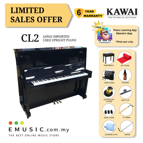 LIMITED OFFER KAWAI CL2 - Used Acoustic Upright Piano Japan Imported Local Refurbish Recon Piano (CL2)