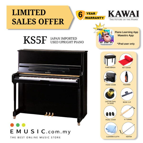 LIMITED OFFER KAWAI KS5F - Used Acoustic Upright Piano Japan Imported Local Refurbish Recon Piano (KS5F)