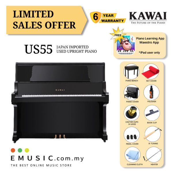 LIMITED OFFER KAWAI US55 - Used Acoustic Upright Piano Japan Imported Local Refurbish Recon Piano (US55)