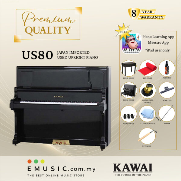 PREMIUM QUALITY Kawai US80 - Used Acoustic Upright Piano Japan Imported Local Refurbish Recon Piano US80