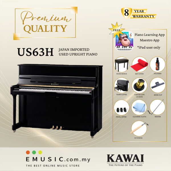 PREMIUM QUALITY Kawai US63H - Used Acoustic Upright Piano Japan Imported Local Refurbish Recon Piano US63H