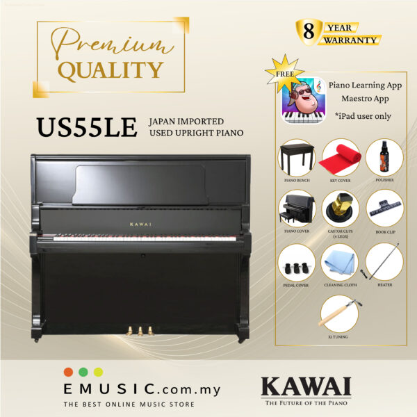 PREMIUM QUALITY Kawai US55LE - Used Acoustic Upright Piano Japan Imported Local Refurbish Recon Piano US55LE