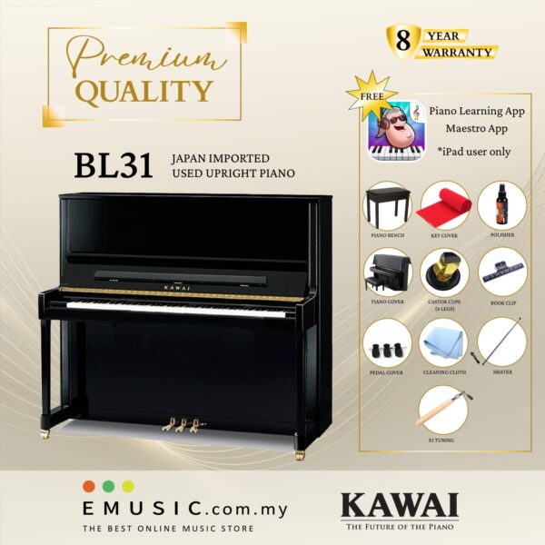 PREMIUM QUALITY Kawai BL31 - Used Acoustic Upright Piano Japan Imported Local Refurbish Recon Piano BL-31