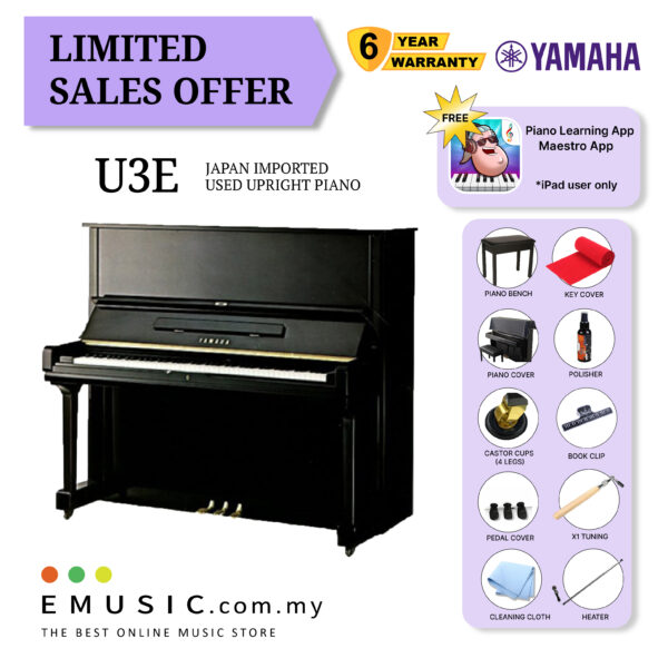 LIMITED OFFER YAMAHA U3E - Used Acoustic Upright Piano Japan Imported Local Refurbish Recon Piano (U3E)