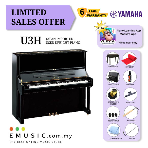 LIMITED OFFER YAMAHA U3H - Used Acoustic Upright Piano Japan Imported Local Refurbish Recon Piano (U3H)