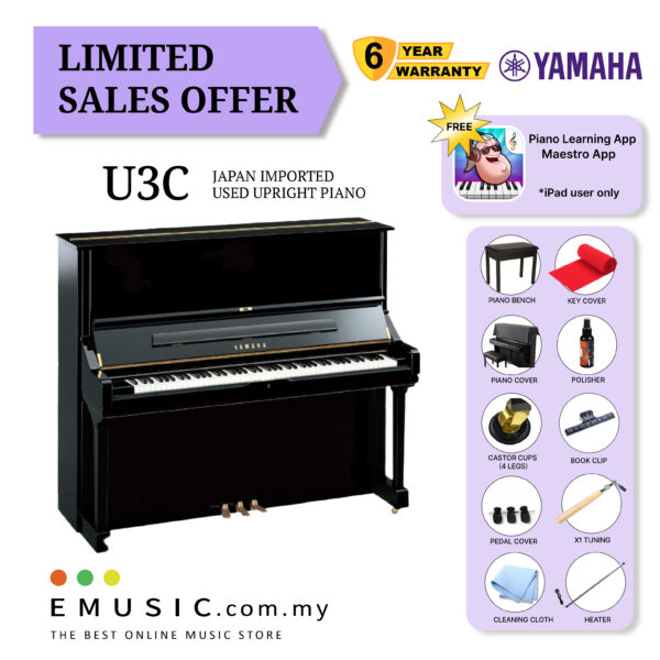 LIMITED OFFER YAMAHA U3C - Used Acoustic Upright Piano Japan Imported Local Refurbish Recon Piano (U3C)