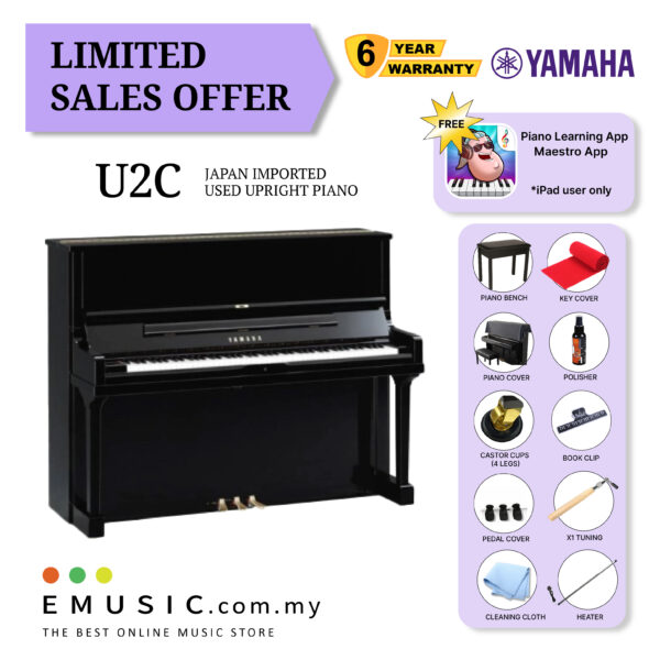 LIMITED OFFER YAMAHA U2C - Used Acoustic Upright Piano Japan Imported Local Refurbish Recon Piano (U2C)