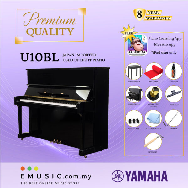 PREMIUM QUALITY YAMAHA U10BL - Used Acoustic Upright Piano Japan Imported Local Refurbish Recon Piano U10BL