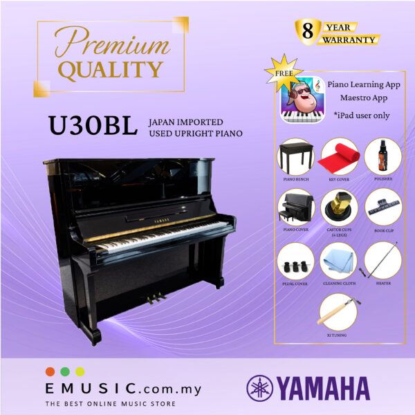 PREMIUM QUALITY YAMAHA U30BL - Used Acoustic Upright Piano Japan Imported Local Refurbish Recon Piano U30BL