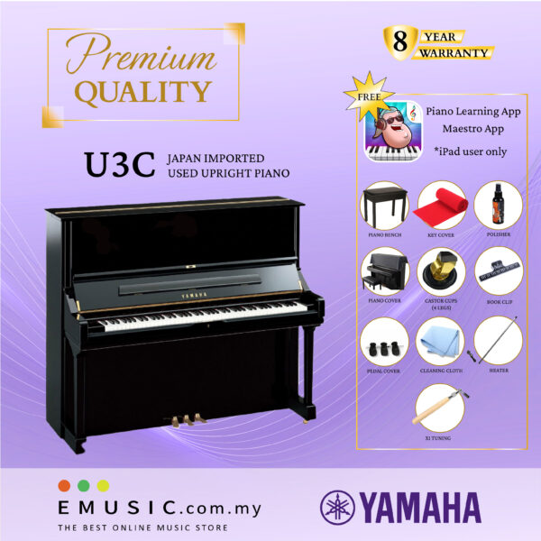 PREMIUM QUALITY YAMAHA U3C - Used Acoustic Upright Piano Japan Imported Local Refurbish Recon Piano U3C