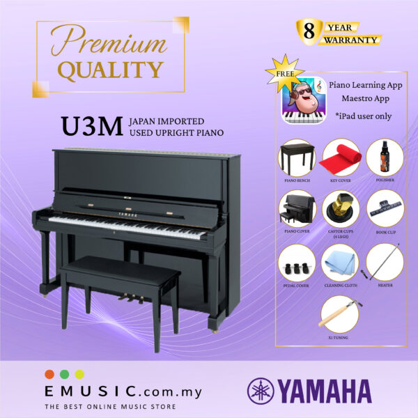 PREMIUM QUALITY YAMAHA U3M - Used Acoustic Upright Piano Japan Imported Local Refurbish Recon Piano U3M