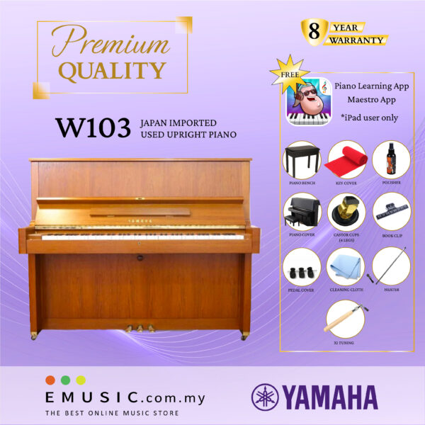 PREMIUM QUALITY YAMAHA W103 - Used Acoustic Upright Piano Japan Imported Local Refurbish Recon Piano W103