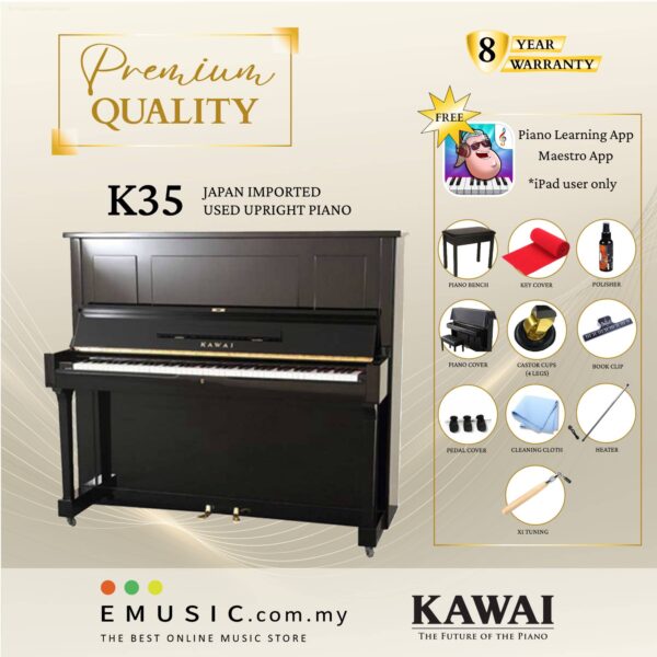 PREMIUM QUALITY Kawai K35 - Used Acoustic Upright Piano Japan Imported Local Refurbish Recon Piano K35