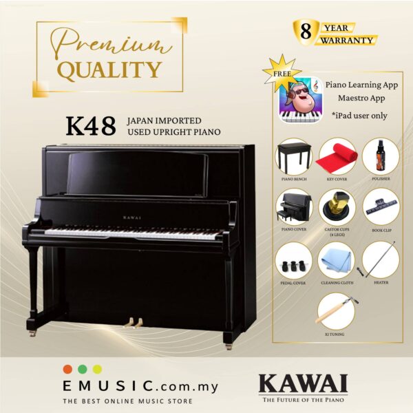 PREMIUM QUALITY Kawai K48 - Used Acoustic Upright Piano Japan Imported Local Refurbish Recon Piano K48