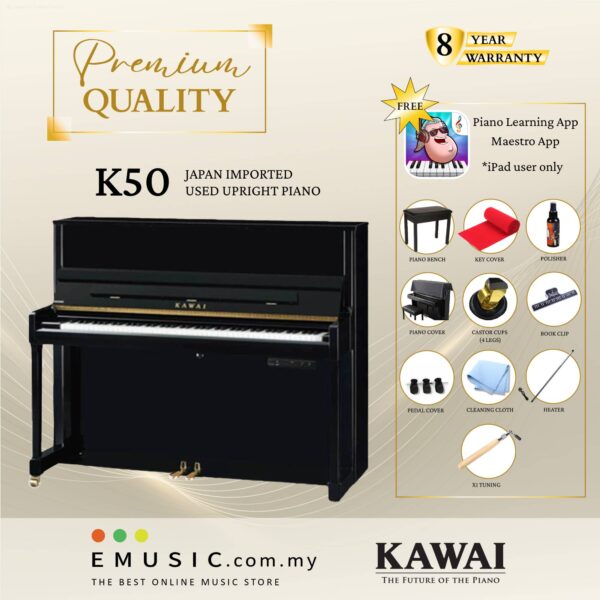 PREMIUM QUALITY Kawai K50 - Used Acoustic Upright Piano Japan Imported Local Refurbish Recon Piano K50