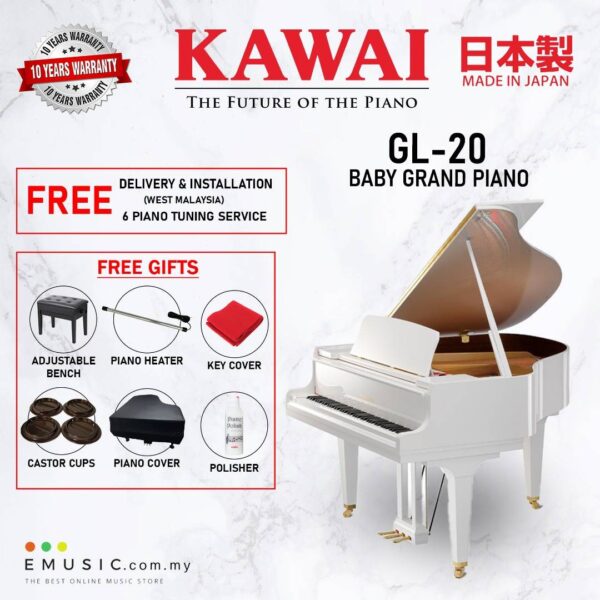 Kawai GL-20 (Made in Japan) White Polish Grand Piano (GL-20 / GL20)