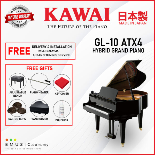 Kawai GL-10 ATX4 (Made in Japan) Ebony Polish Hybrid Grand Piano (GL-10 ATX4 / GL10 ATX4)