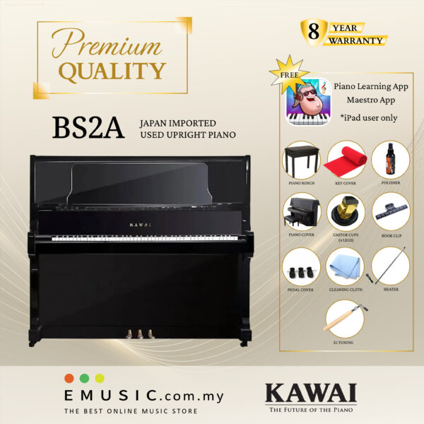 PREMIUM QUALITY Kawai BS2A - Used Acoustic Upright Piano Japan Imported Local Refurbish Recon Piano BS-2A