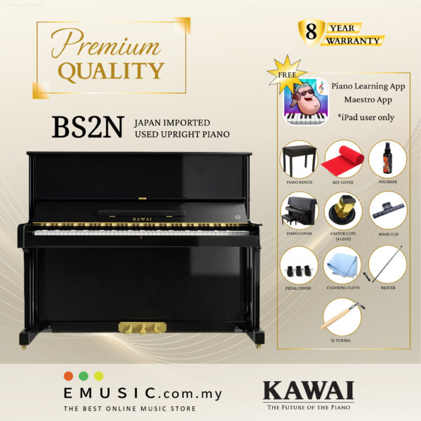 PREMIUM QUALITY Kawai BS2N - Used Acoustic Upright Piano Japan Imported Local Refurbish Recon Piano BS-2N