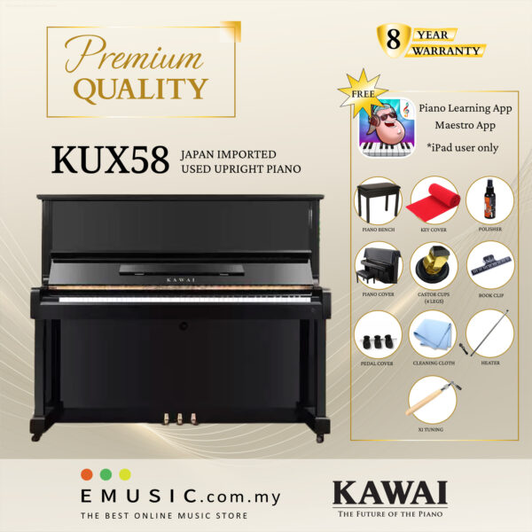 PREMIUM QUALITY Kawai KUX58 - Used Acoustic Upright Piano Japan Imported Local Refurbish Recon Piano KUX58