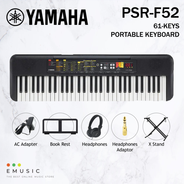 Yamaha PSR-F52 61-keys Digital Portable Keyboard with Piano Stand, X Stand, and Headphones