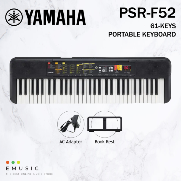Yamaha PSR-F52 61-keys Digital Portable Keyboard with Adaptor and Book Rest