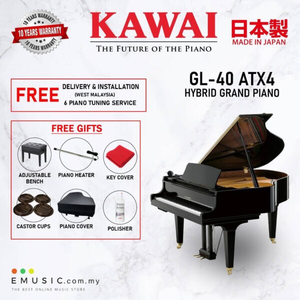 Kawai GL-40 ATX4 (Made in Japan) Ebony Polish Hybrid Grand Piano (GL-40 ATX4 / GL40 ATX4)