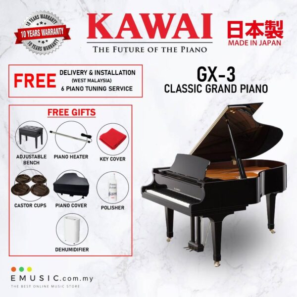 Kawai GX-3 (Made in Japan) Ebony Polish Grand Piano (GX-3 / GX3)